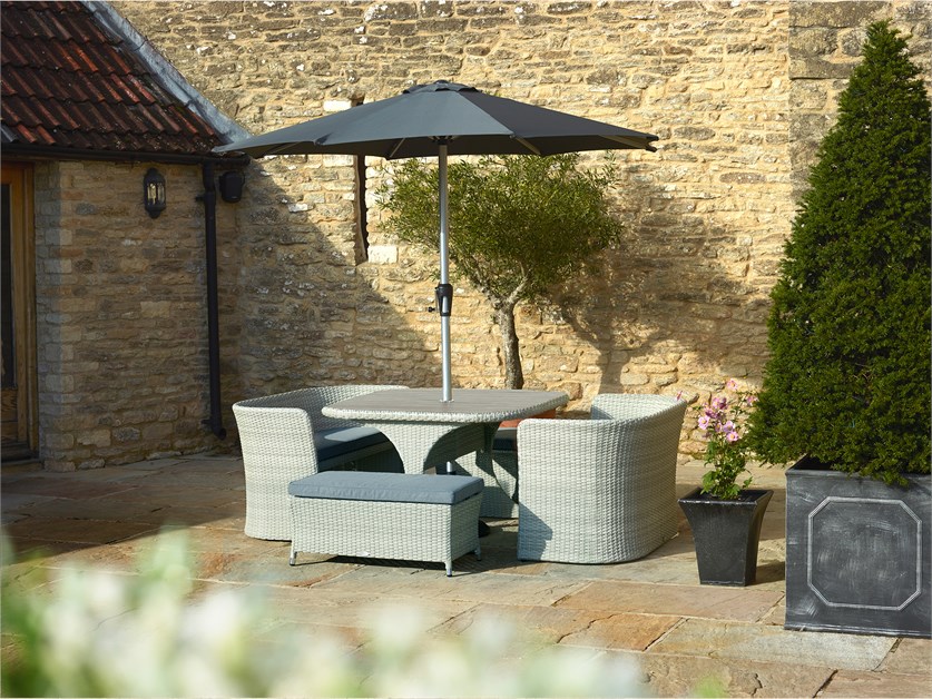 Tetbury Cloud  Rattan 8 Seater Balcony Set with Tree-Free Table Top, Parasol & Base