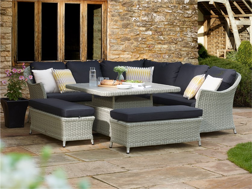 Chatsworth Rattan Corner Sofa with Square Dual Height Table & 2 Benches