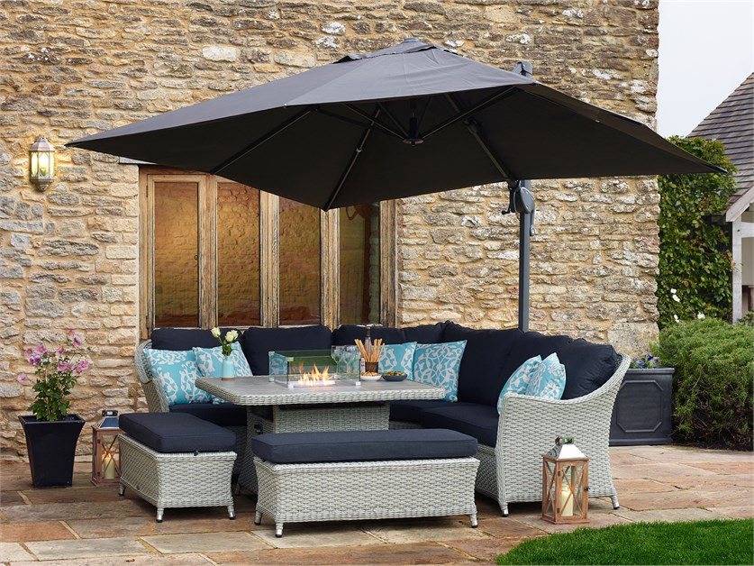Chatsworth Rattan Corner Sofa with Square Firepit Table & 2 Benches