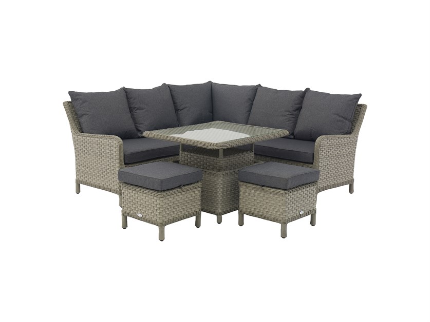 Sussex Rattan Mini Corner Sofa with Dual Height Table & 2 Stools