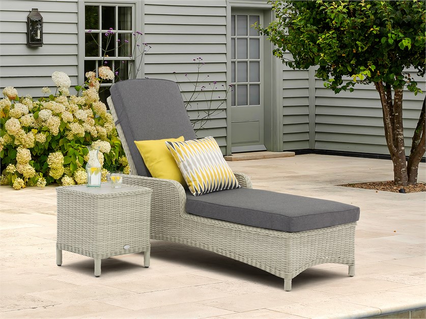 Chedworth Dove Grey Rattan Lounger with Coffee Table
