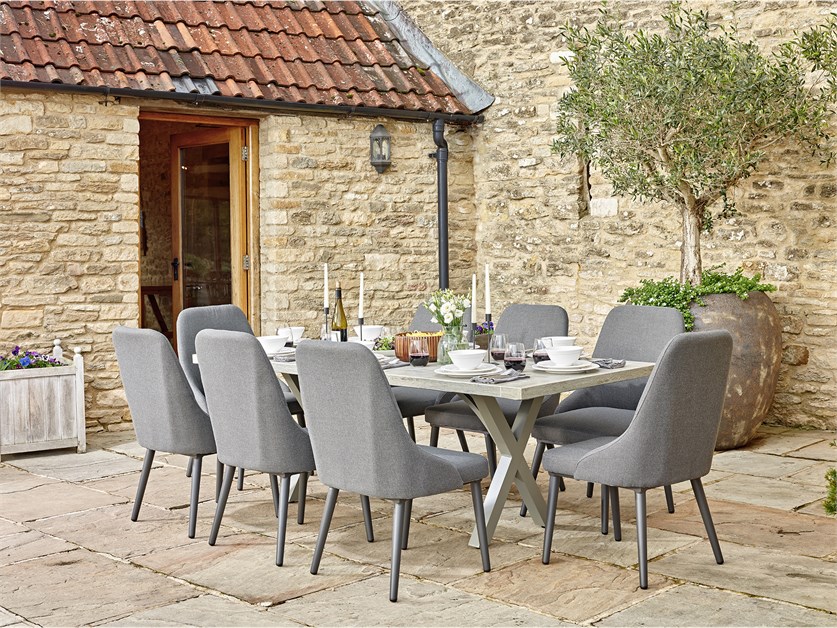Scarlett Ceramic Rectangle Table with 8 St Lucia Chairs