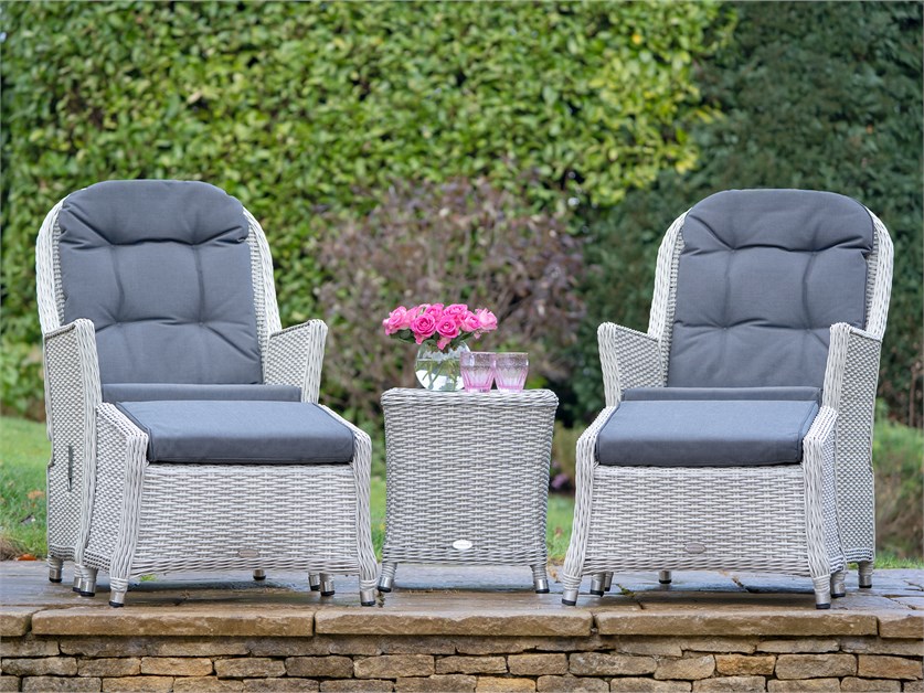 Monterey Dove Grey Rattan Recliner Set with 2 Footstools & Side Table