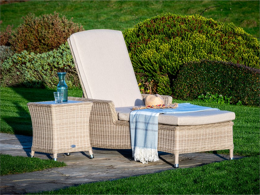 Monterey Sandstone Rattan Lounger with Side Table