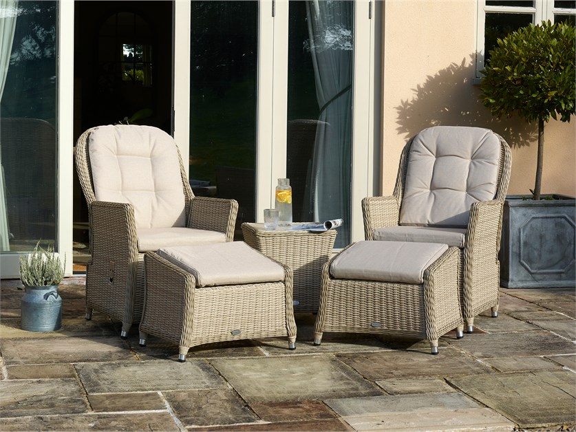 Monterey Sandstone Rattan Recliner Set with 2 Footstools & Side Table