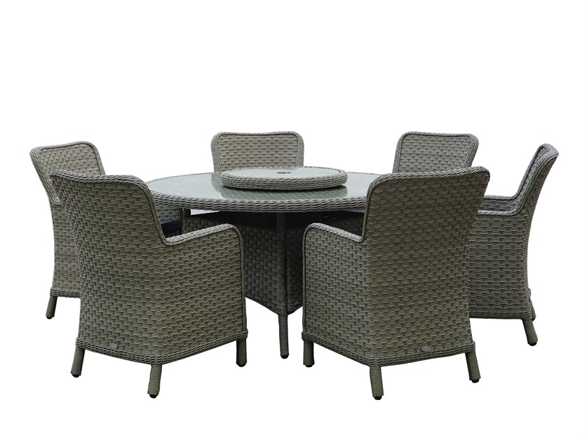 Sussex Rattan 6 Seat Round Dining Set with Parasol & Base