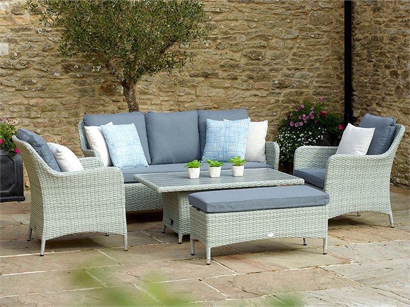 Tetbury Cloud 3 Seater Sofa with Dual Height Rectangle Tree Free Table, 2 Armchairs & Bench