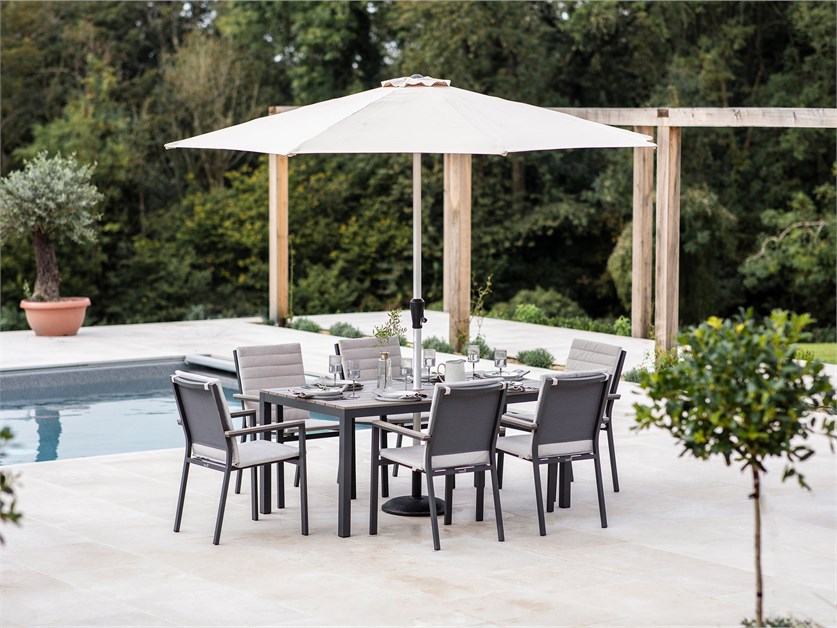 Zurich 6 Seat Rectangle Dining Set with Parasol & Base