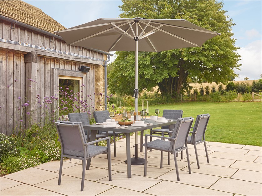 Amsterdam 6 Seat Rectangle Dining Set with Parasol & Base