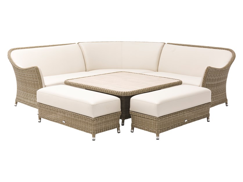 Monte Carlo Rattan Corner Sofa with Square Dual Height Table & 2 Benches