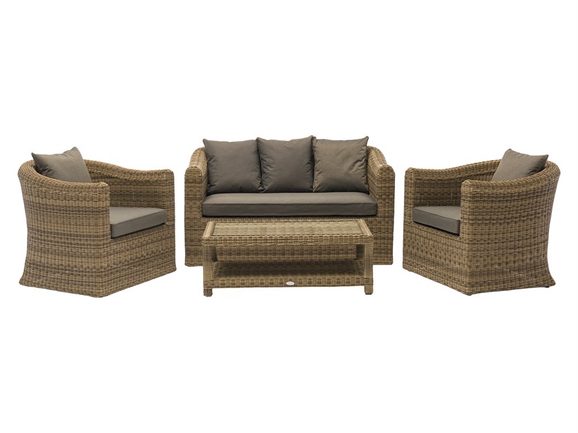 Sahara Rattan 2 Seater Sofa with Rectangle Coffee Table & 2 Armchairs