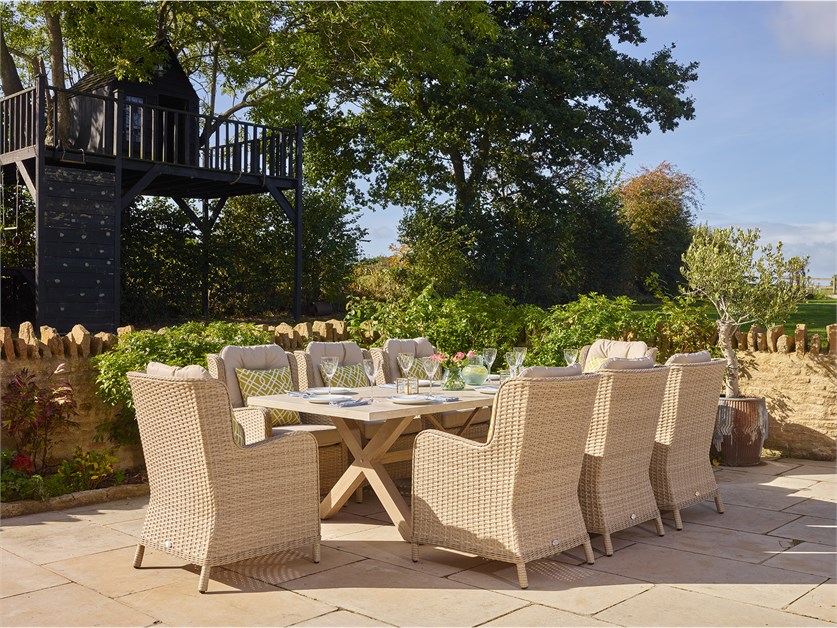 Somerford Ceramic Rectangle Table with 8 Rattan Chairs