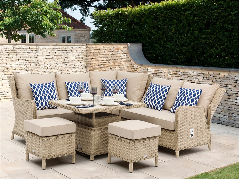 Somerford Rattan Reclining Mini Corner Sofa with Dual Height Table and 2 Stools