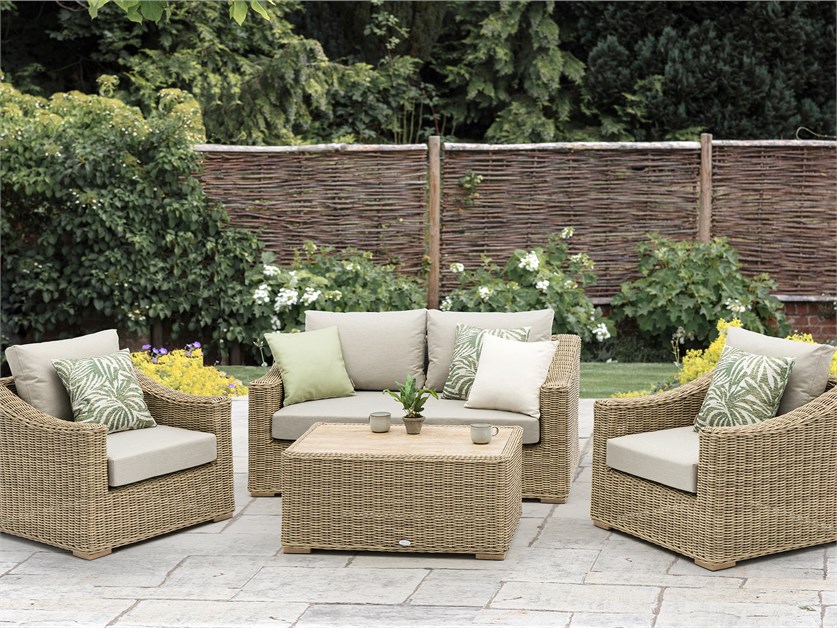 Fairford Rattan 2 Seater Sofa with Rectangle Coffee Table & 2 Armchairs