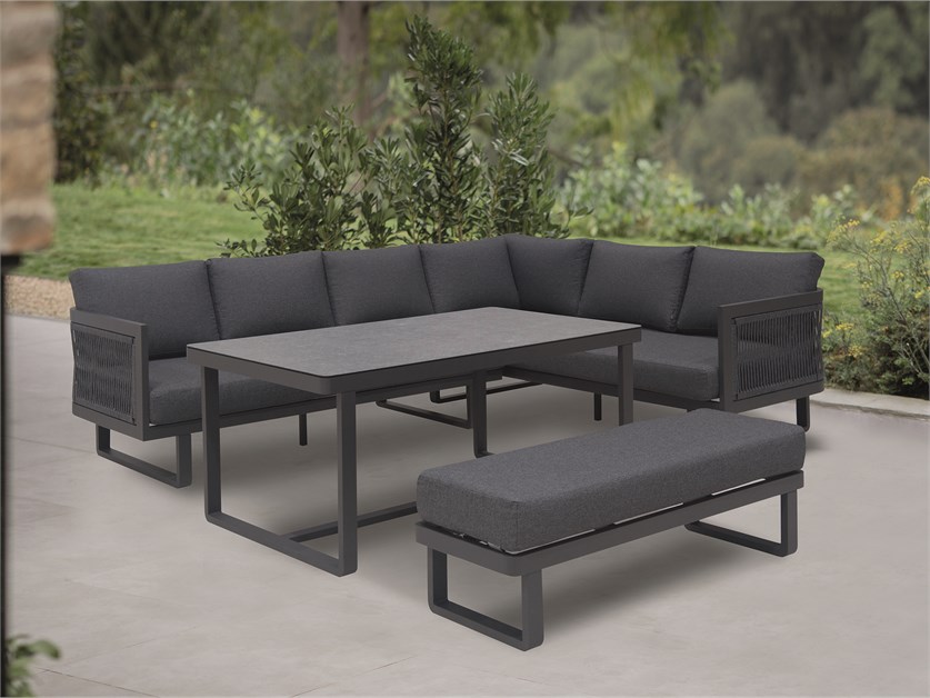Hudson L-Shape Sofa Set with Rectangle Table & Bench