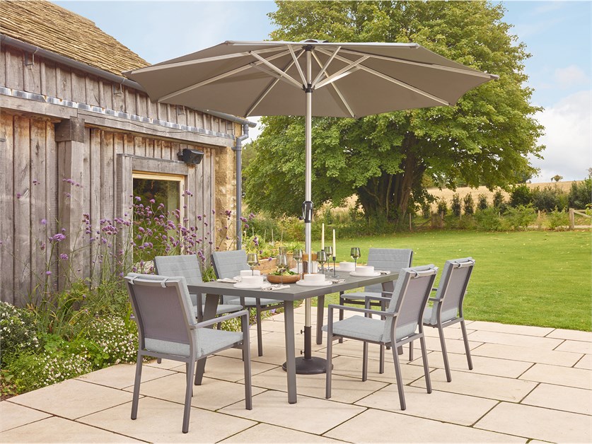 Pienza  6 Seat Rectangle Dining Set with Parasol & Base