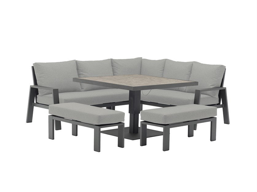 Pienza Corner Sofa with Square Piston Adjustable Table & 2 Benches