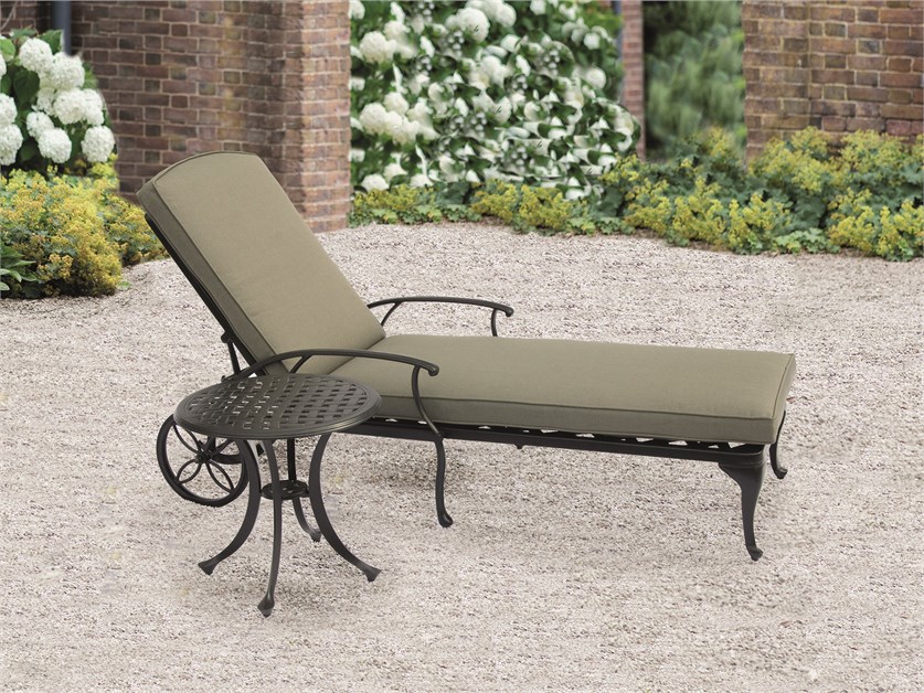 Rome Black Cast Aluminium Lounger with Wheels & Side Table