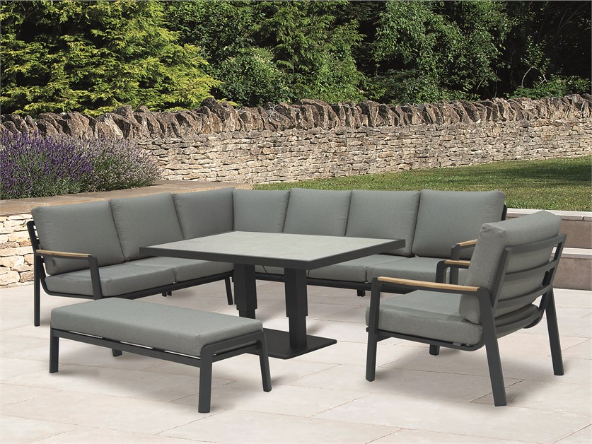 Siena L-Shape Sofa Set with Piston Adjustable Height Table, Armchair & Bench