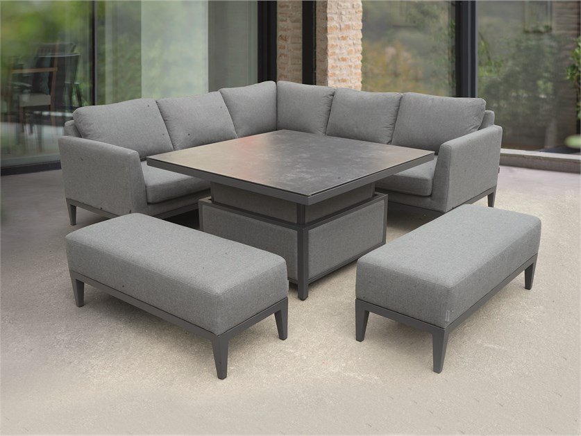 Verona Charcoal Corner Sofa Set with Piston Adjustable Table & 2 Benches