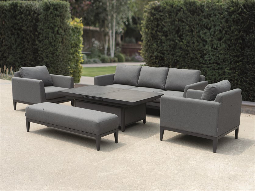 Verona Charcoal 3 Seater Sofa with Piston Adjustable Table, 2 Armchairs & Bench