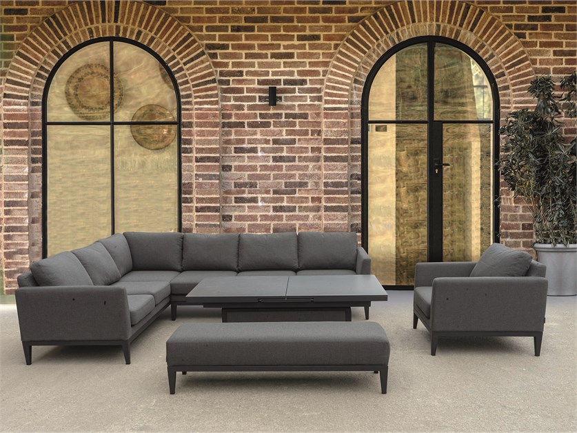 Verona Charcoal L-Shape Sofa Set with Piston Adjustable Table