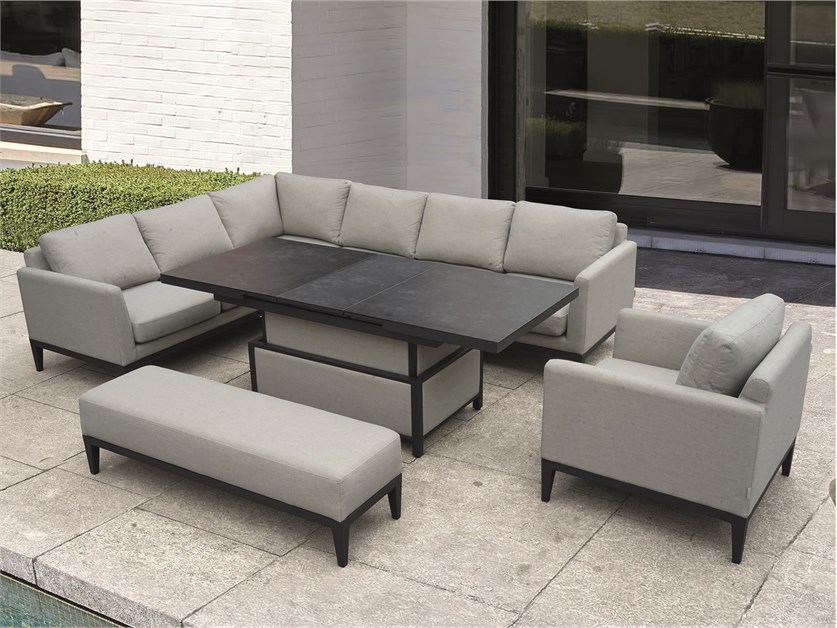 Verona Fawn L-Shape Sofa Set with Piston Adjustable Table