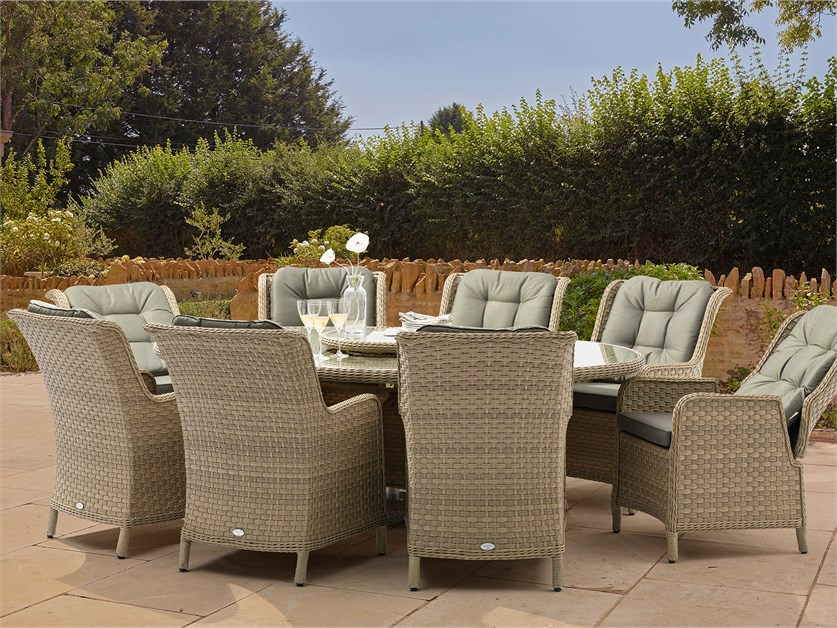 Blenheim Rattan 8 Seat Elliptical Dining Set (including 2 Recliners) with Lazy Susan