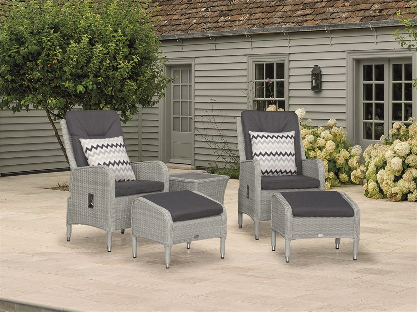 Cherington Cloud Rattan Recliner Set with 2 Footstools & Side Table