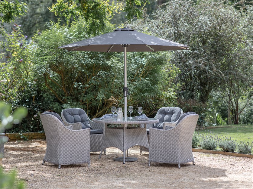 Wentworth Rattan  4 Seat Round Dining Set with Parasol & Base