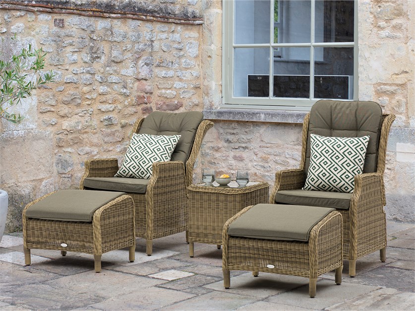 Sahara Rattan Recliner Set with 2 Footstools & Side Table