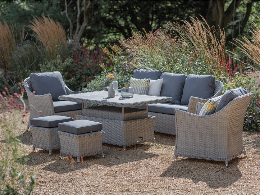 Wentworth Rattan 3 Seater Sofa with Dual Height Rectangle Table, 2 Armchairs & 2 Stools