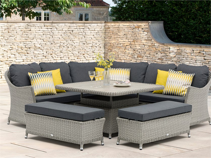 Wentworth Rattan Corner Sofa with Square Dual Height Table & 2 Benches