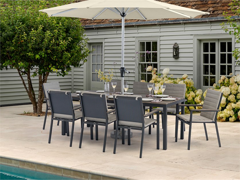 Zurich 8 Seat Rectangle Dining Set with Parasol & Base