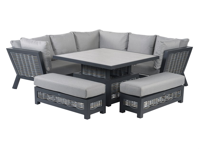 Tuscan Wicker Corner Sofa with Square Piston Adjustable Table & 2 Benches Alternative Image