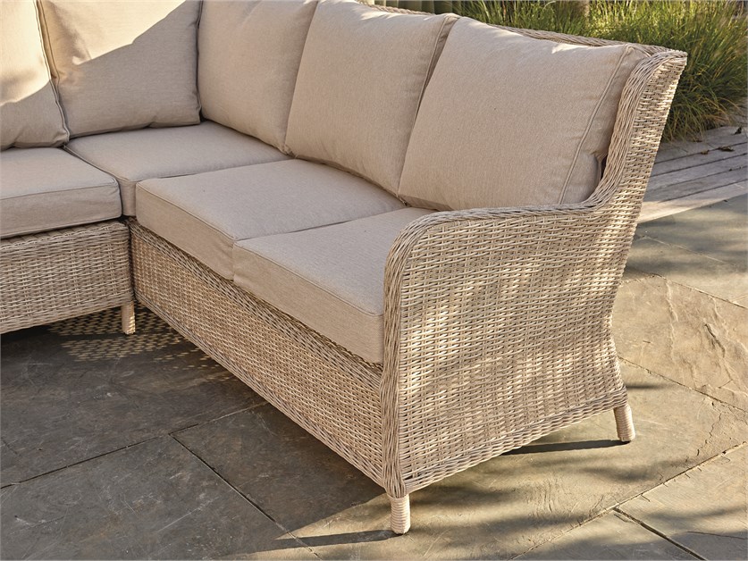 Chedworth Sandstone Rattan Reclining Mini Corner Sofa with Dual Height Table & 2 Stools Alternative Image
