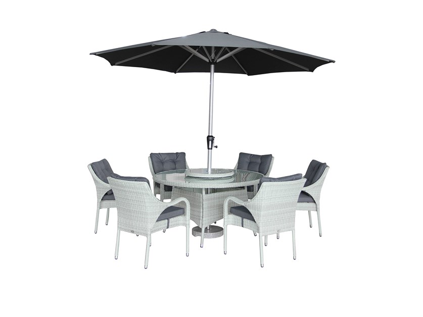 Cherington Cloud Rattan 6 Seat Round Dining Set with Parasol & Base Alternative Image