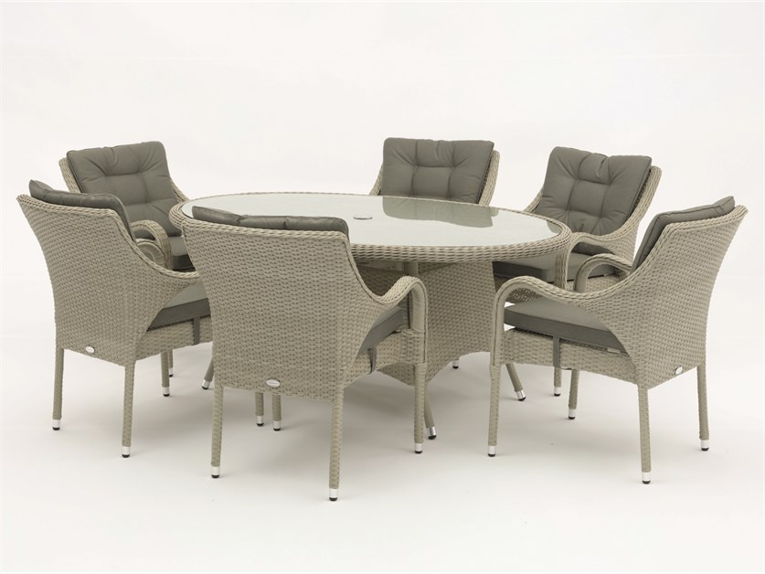 Cherington Nutmeg Rattan 6 Seat Elliptical Dining Set with Parasol & Base Alternative Image