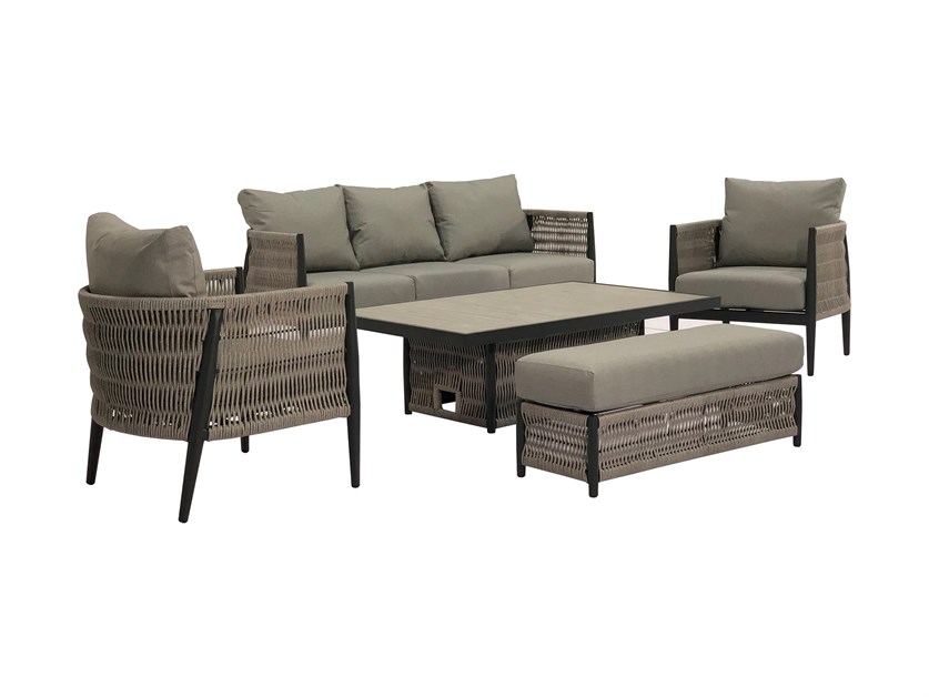 Mauritius 3 Seater Sofa with Rectangle Dual Height Table, 2 Armchairs & Bench Alternative Image