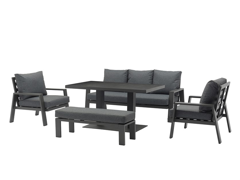 Amsterdam 3 Seater Sofa with Rectangle Piston Adjustable Table, 2 Armchairs & Bench Alternative Image