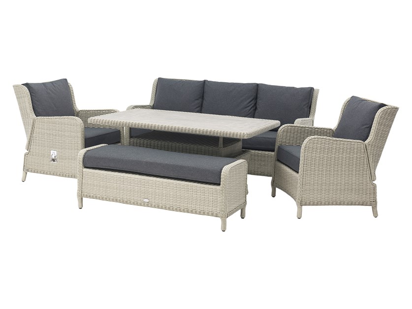 Chedworth Dove Grey Rattan 3 Seater Sofa with Rectangle Dual Height Table, 2 Armchairs & Bench Alternative Image