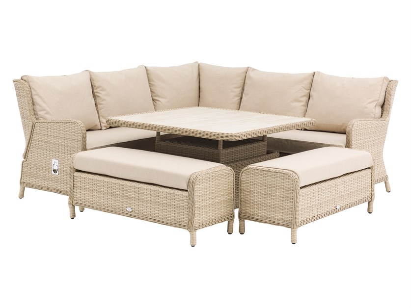 Somerford Rattan Reclining Corner Sofa with Square Dual Height Table & 2 Benches Alternative Image