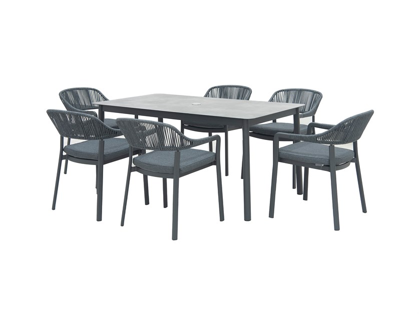 Capri 6 Seat Rectangle Dining Set with Parasol & Base Alternative Image