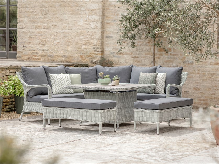 Cherington Cloud Rattan Corner Sofa with Square Firepit Table & 2 Benches Alternative Image