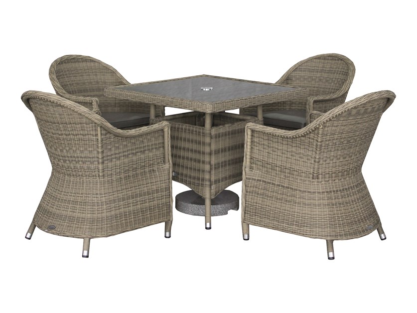 Sahara Rattan 4 Seat Deluxe Square Dining Set with Parasol & Base Alternative Image