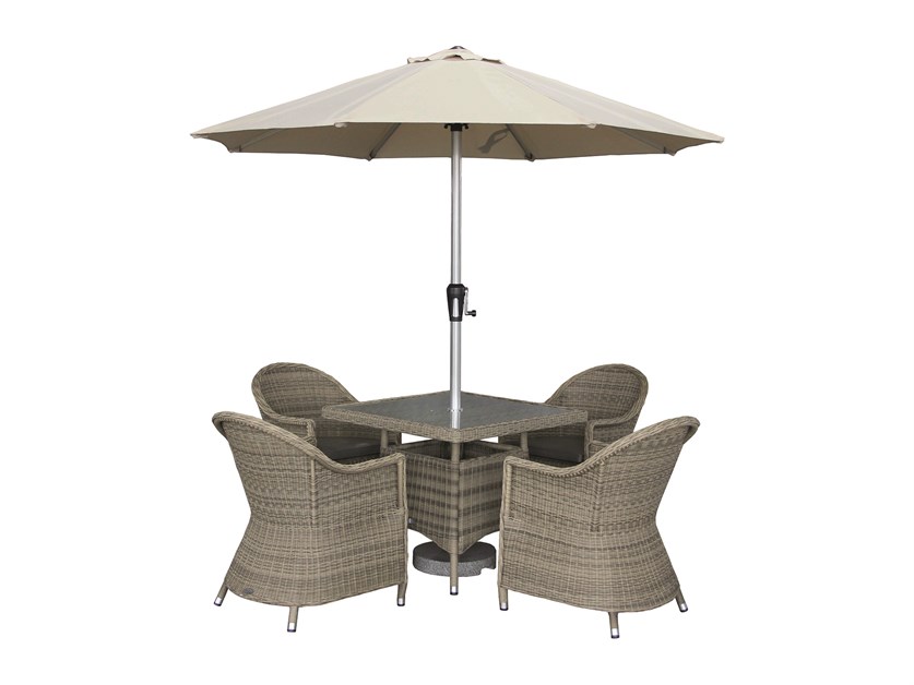 Sahara Rattan 4 Seat Deluxe Square Dining Set with Parasol & Base Alternative Image