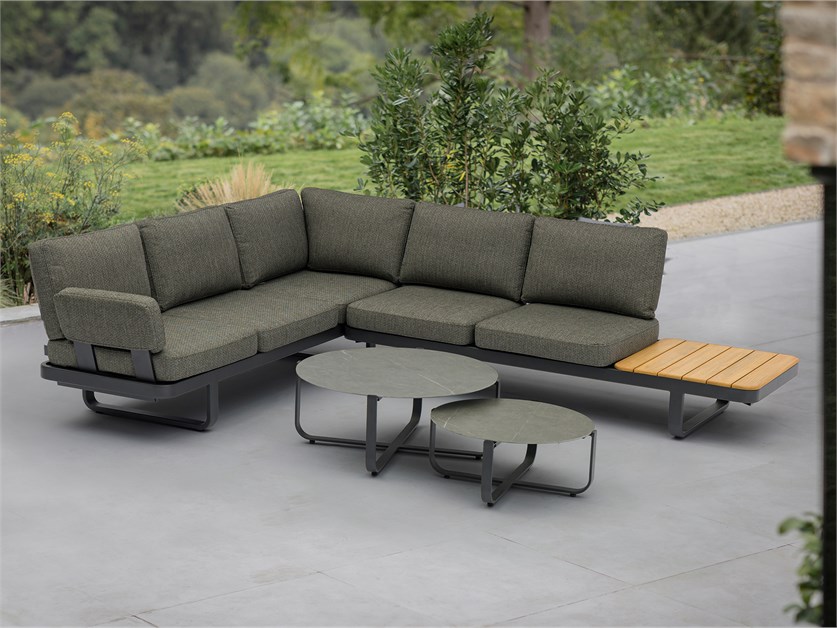 Montpellier L-Shape Lounge Set With Side & Duo Coffee Tables