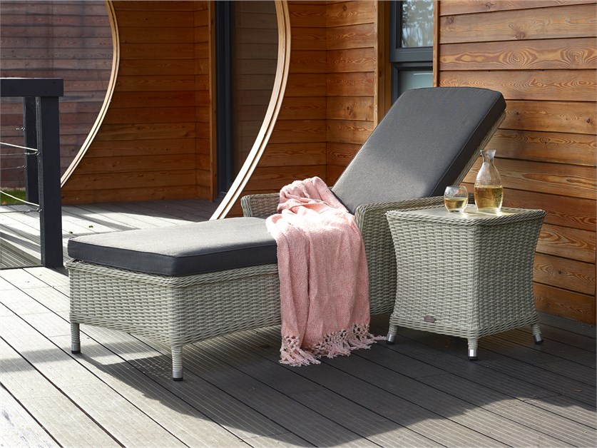 Monterey Dove Grey Rattan Lounger with Side Table