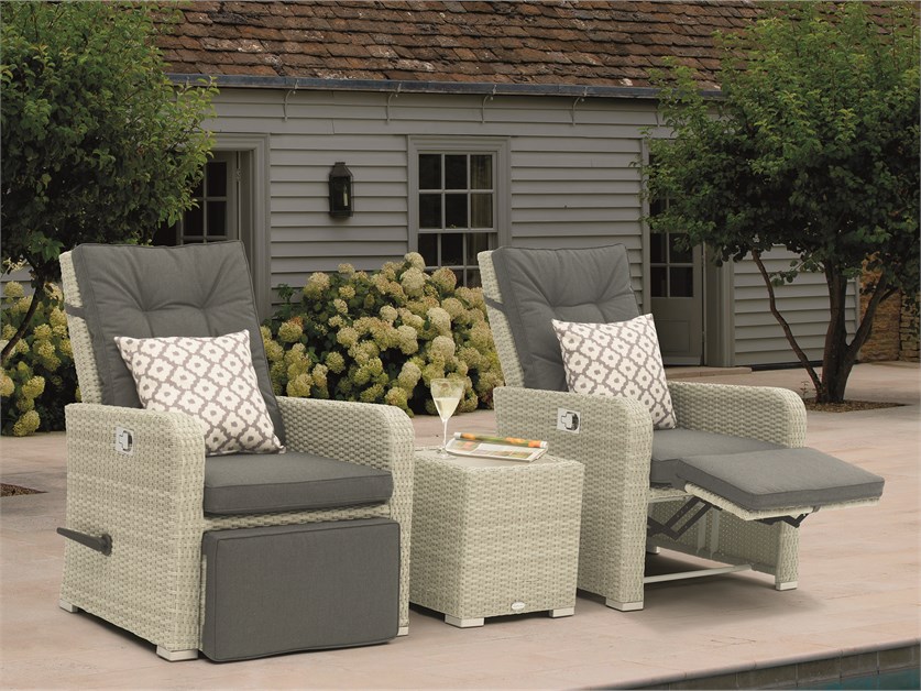 Kingscote Cloud Rattan Recliner Set with Integrated Footstools & Side Table